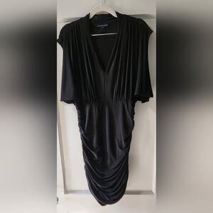 French Connection Black Sheath Dress V-Neck Cap Sleeve